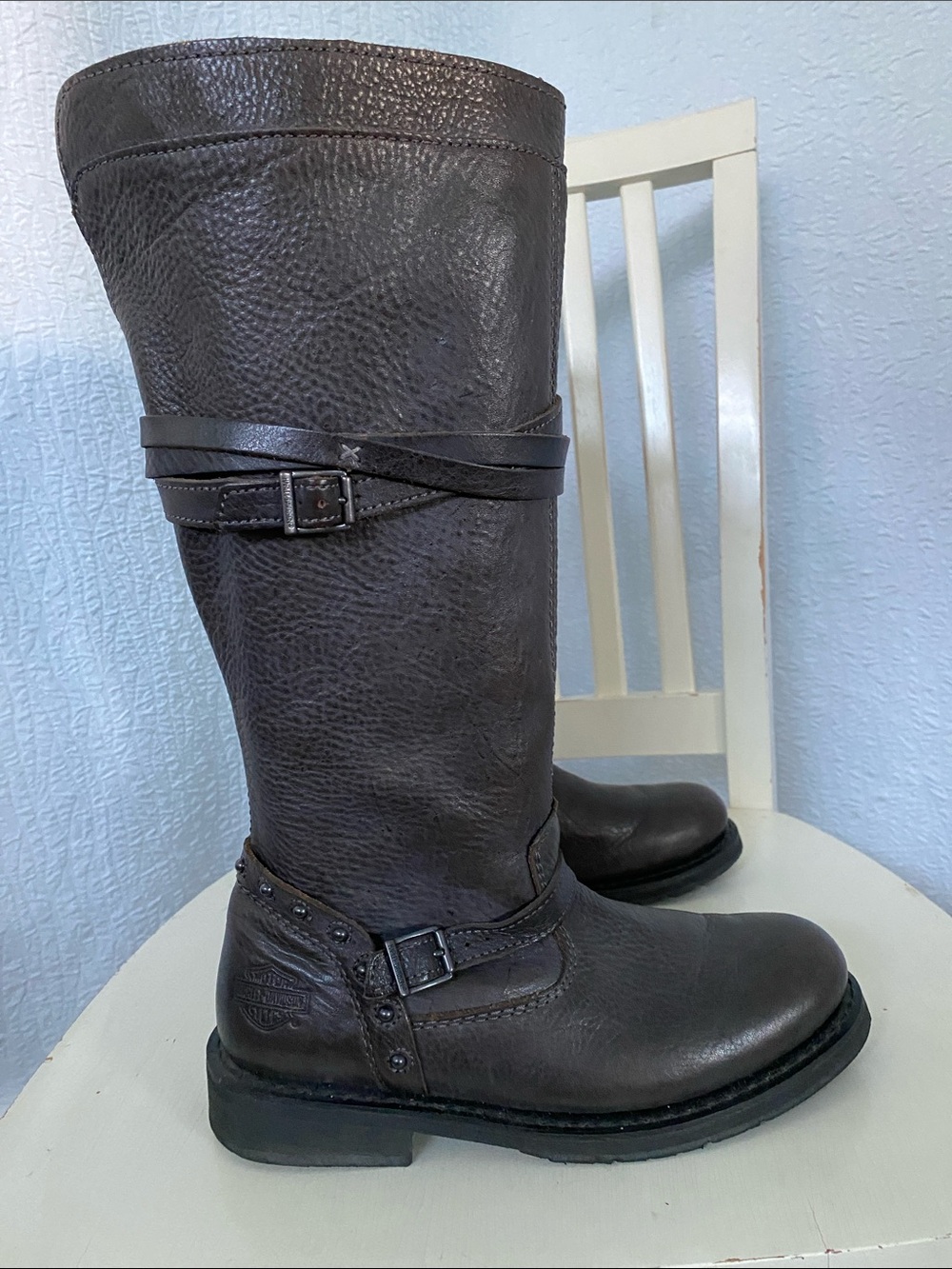 Harley-Davidson Gray  Over-the-Knee Leather Riding Boots - Picture 2 of 13